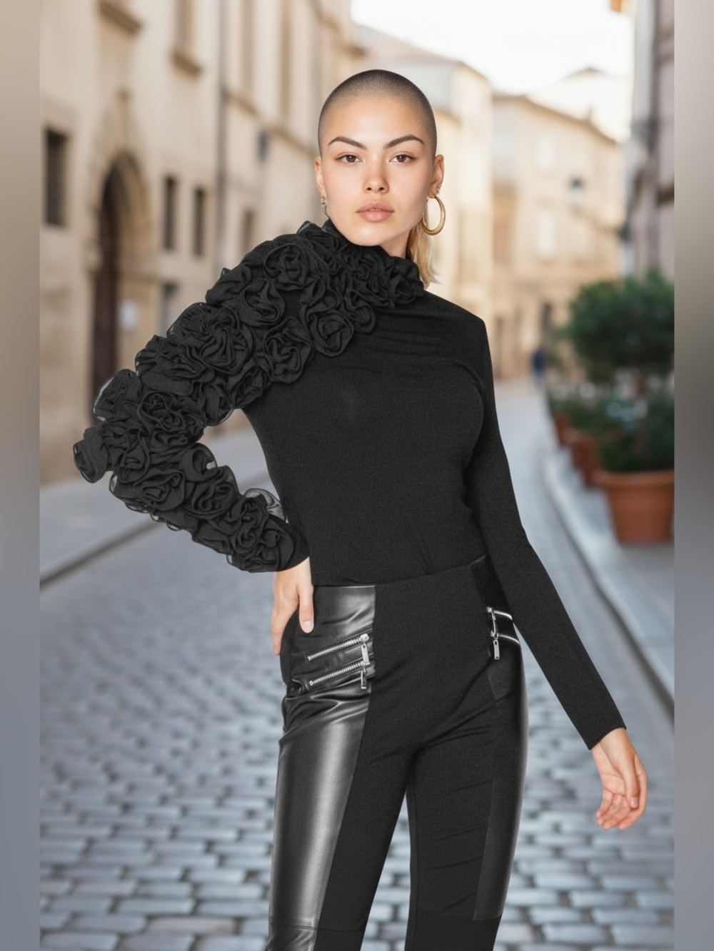 Gracia Black Floral Sleeve Blouse